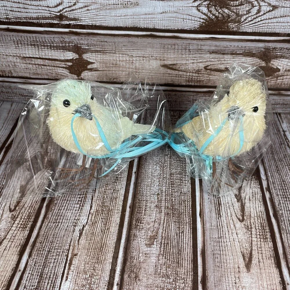 Set of 4 Pastel Sisal Bird Ornament Christmas Tree Spring Easter Decorations NEW
